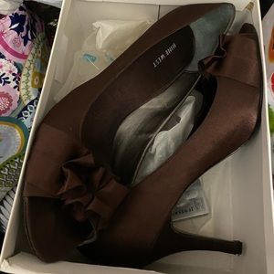 Satin open toe heels